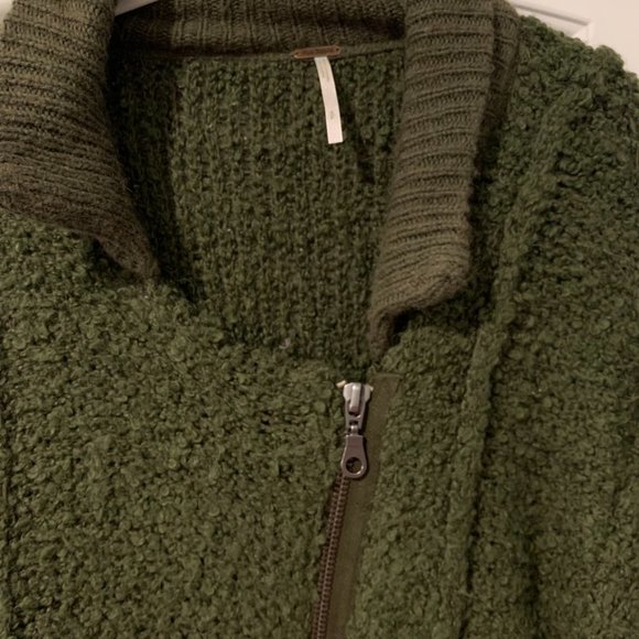 NEW Free People Wool Blend Ivory Crochet Asymmetrical Zip Sweatshirt Oversized - Picture 5 of 8